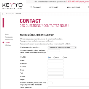 Formulaire de contact Keyyo mobeel