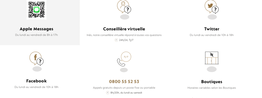 Page de contact de Nespresso