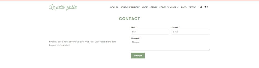 Aperçu du formulaire de contact de le petit zeste