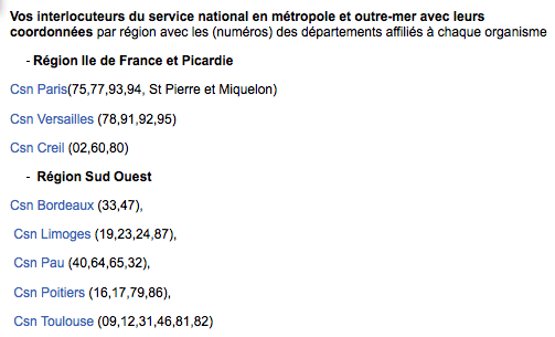 Coordonnées sites JDC