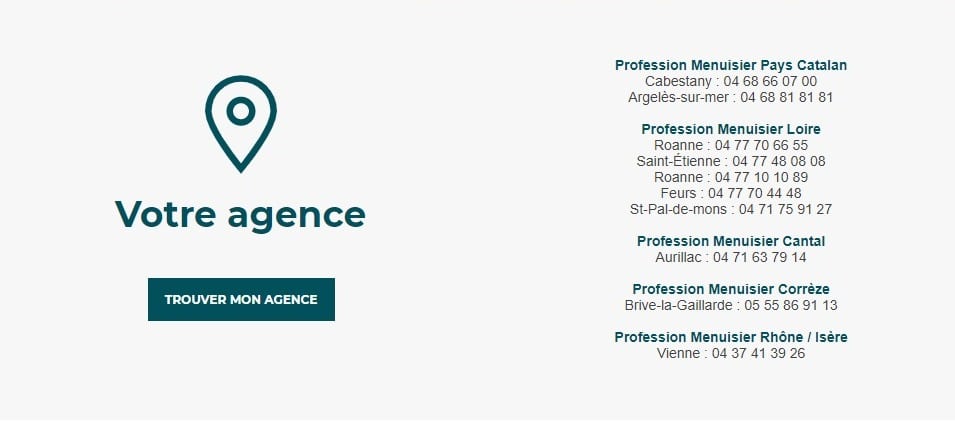 Liste des agences et numéros de téléphone de Profession Menuisier